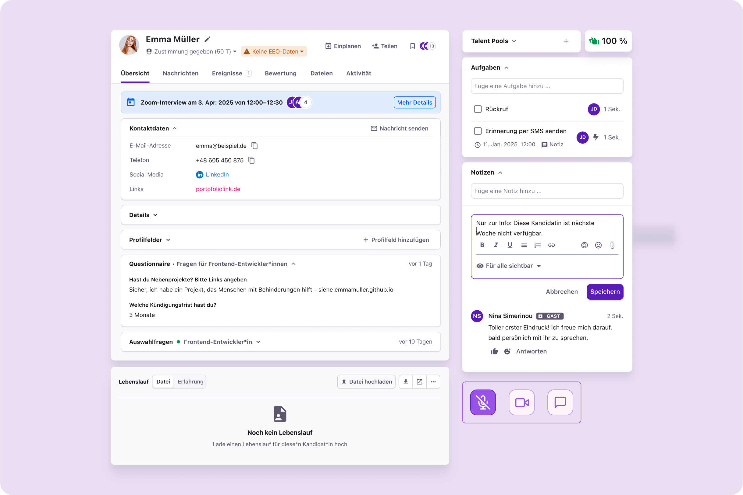 https://2688240.fs1.hubspotusercontent-na1.net/hubfs/2688240/2025%20-%20Tellent%20Recruitee%20overview%20page/DE%20-%20Tellent%20Recruitee/Tellent%20Recruitee%20DE%20-%20Candidate%20profile%20%2B%20Interview%20and%20evaluations.png