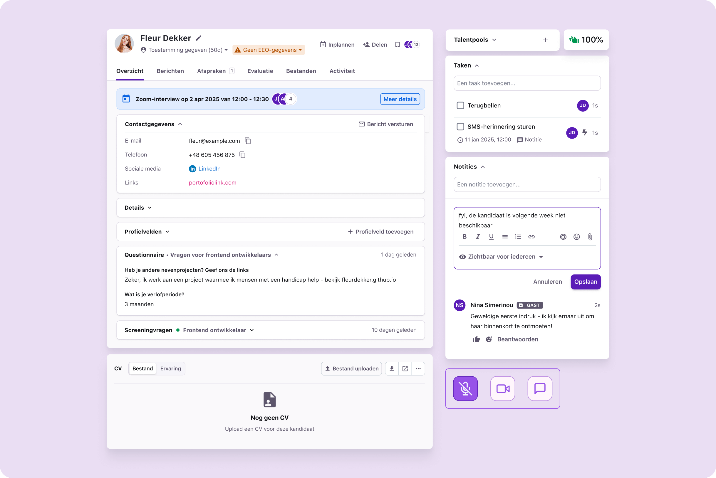 https://2688240.fs1.hubspotusercontent-na1.net/hubfs/2688240/2025%20-%20Tellent%20Recruitee%20overview%20page/Tellent%20Recruitee%20-%20Dutch/Tellent%20Recruitee%20NL%20-%20Candidate%20profile%20%2B%20Interview%20and%20evaluations.png